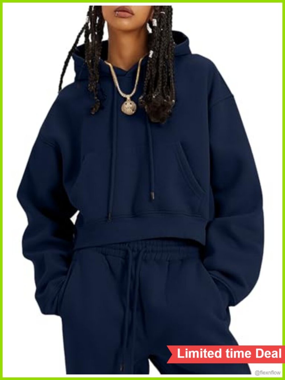 Fleece 2 Piece Sweatsuit Hoodie Crop Top Jogger Pants Set